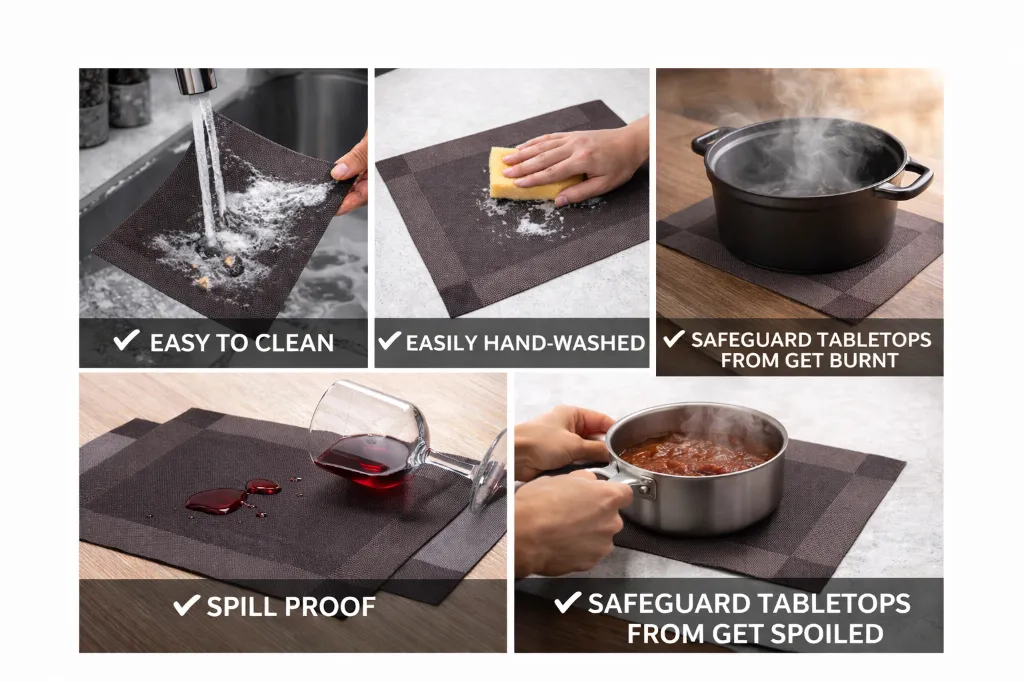 PE2959 Table Mat : Place Mat DK-DARK COFFEE_Lifestyle_ care and Benfits.webp