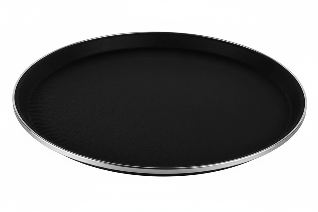 [EM0215] SS Ring Anti-skid Black Salver (Serving Tray) 14in.